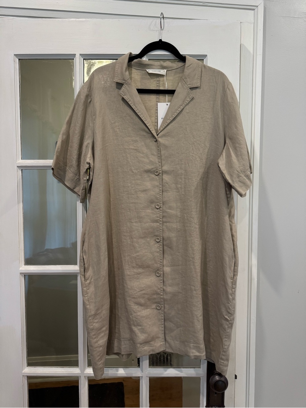 Everlane Linen Short-Sleeve Button-Up Shirt Dress - Taupe